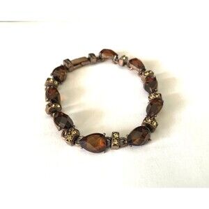 Bracelet Rose Goldtone Brown Amber Color & Clear  7.5"